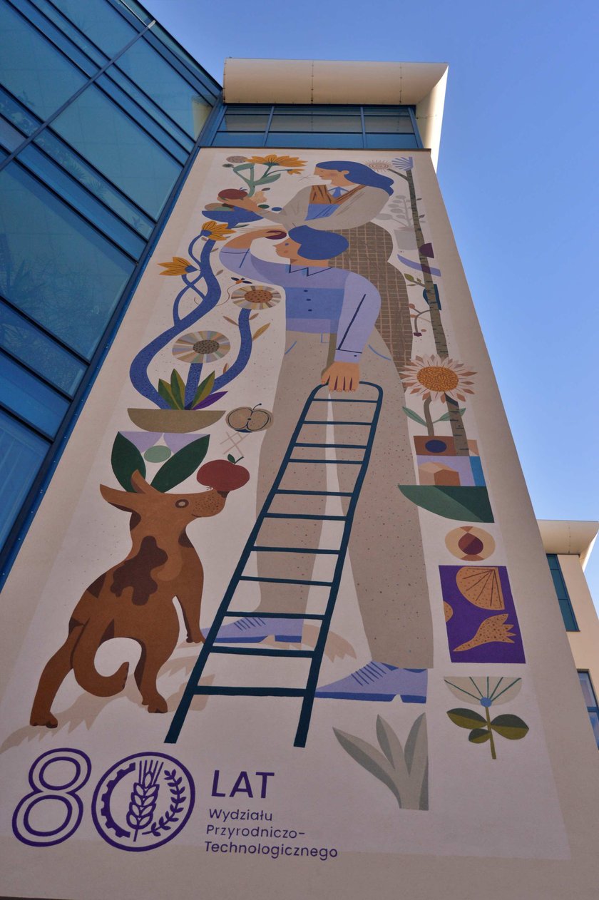 Powiększ obraz: Mural Oteckiego na budynku Uniwersytetu Przyrodniczego przy placu Grunwaldzkim