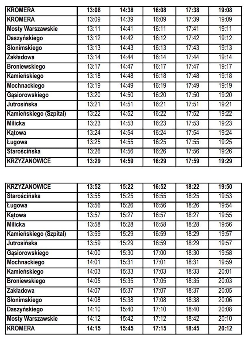 Rozkład jazdy autobusów elektrycznych na linii 920 w niedzielę