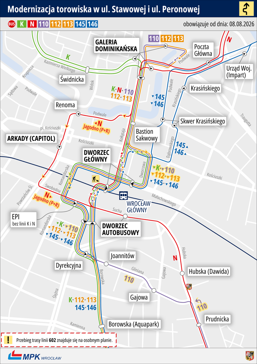 <p>Trasy autobus&oacute;w dziennych od 8 sierpnia 2026, mapa.</p>