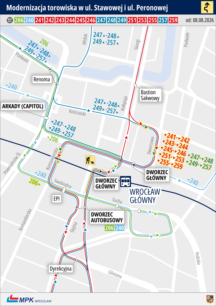 <p>Trasy autobus&oacute;w nocnych od 8 sierpnia 2026, mapa.</p>