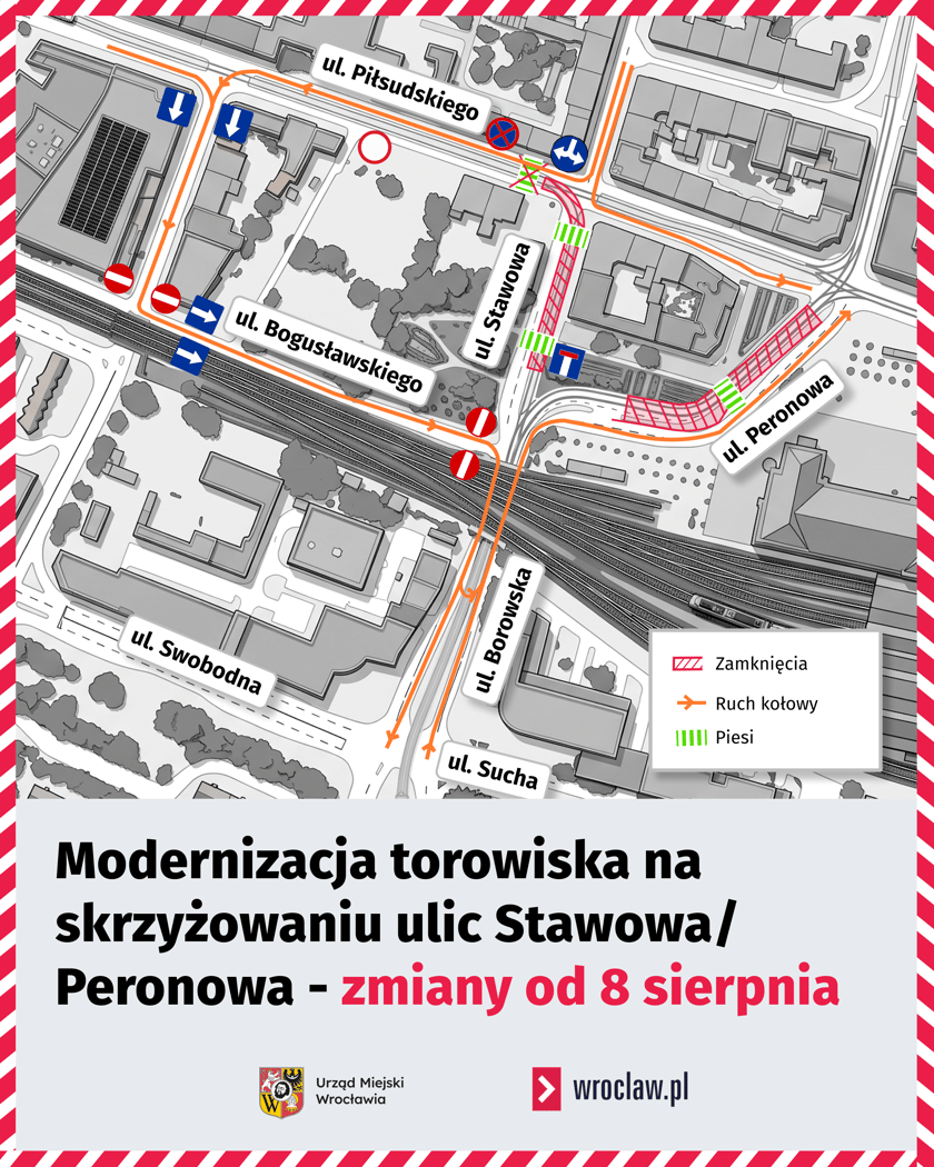 <p>Modernizacja torowiska na skrzyżowaniu ulic Stawowej i Peronowej - zmiany od 8 sierpnia 2026, mapa.</p>