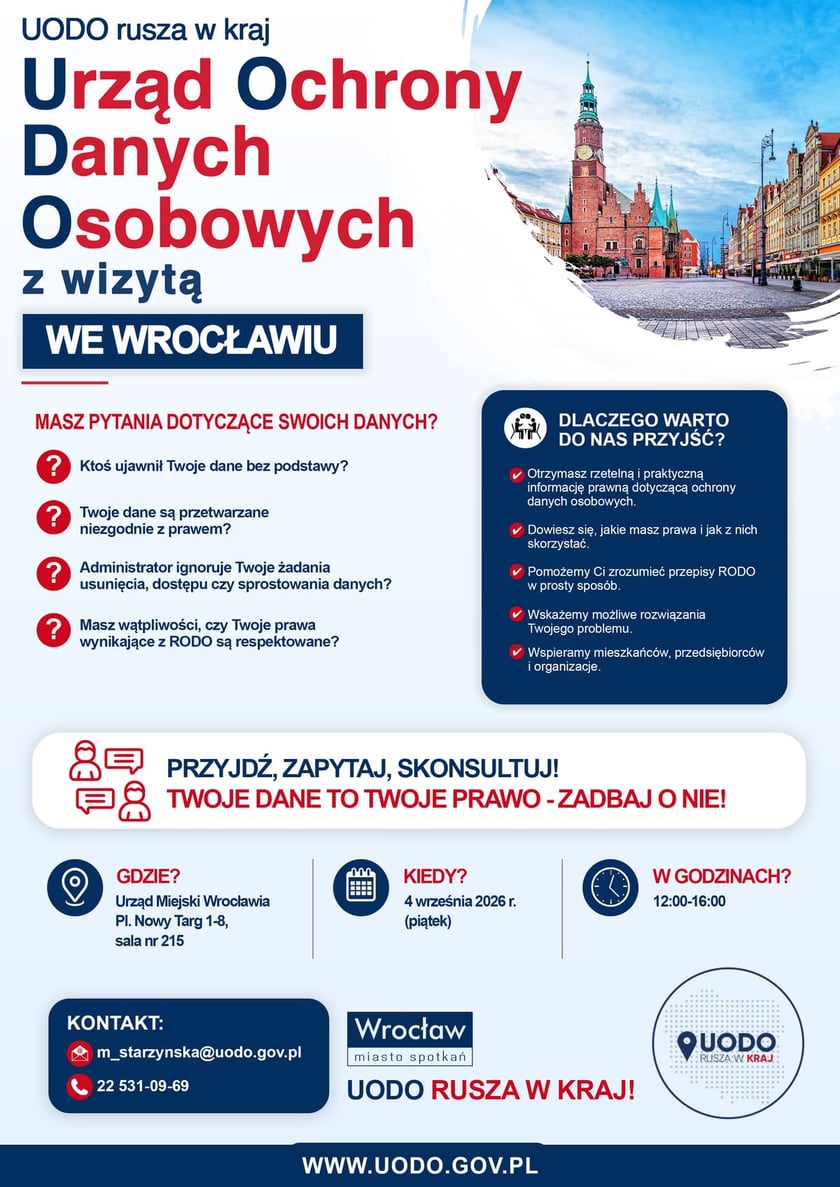 <p>Urząd Ochrony Danych Osobowych z wizytą we Wrocławiu - plakat wydarzenia.</p>