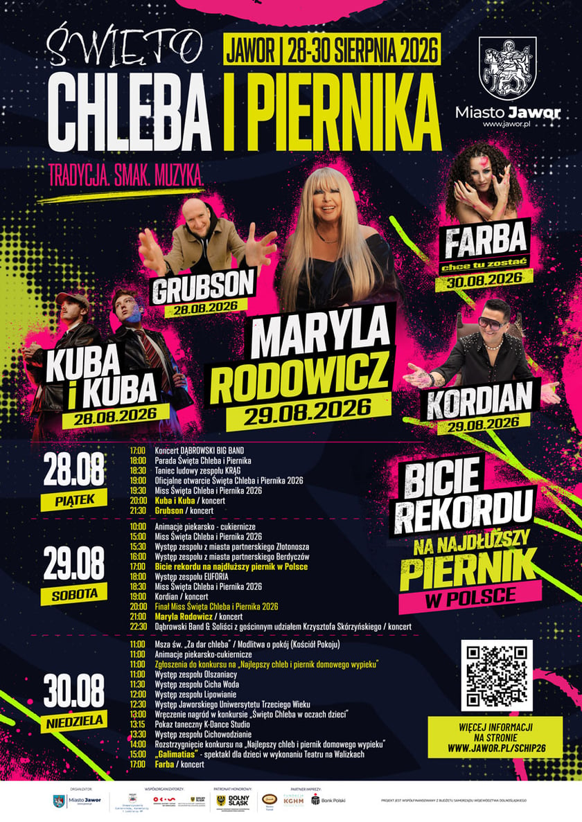 <p>Święto Chleba i Piernika w Jaworze, 2026. Plakat z programem wydarzeń.</p>
