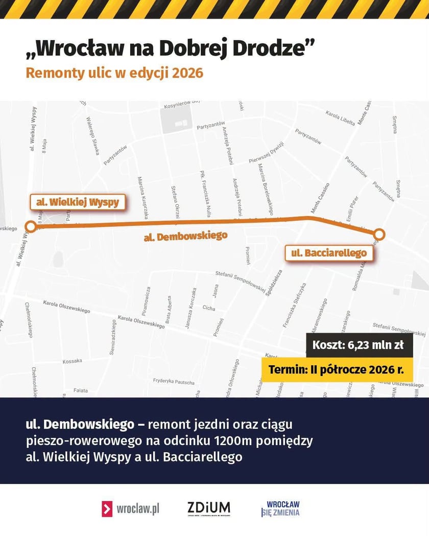 Odcinek Dembowskiego do remontu zaznaczony na mapie