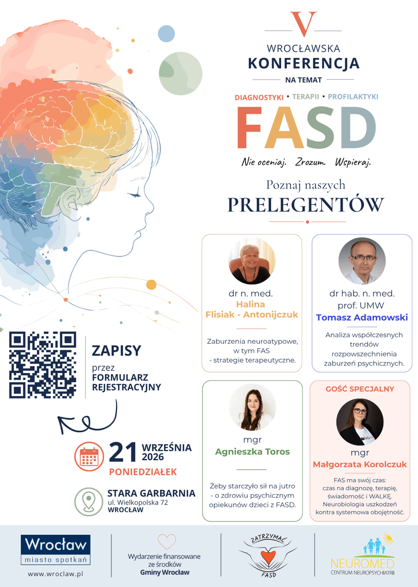 <p>konferencja FASD we Wrocławiu, plakat wydarzenia pokazujacy prelegent&oacute;w</p>