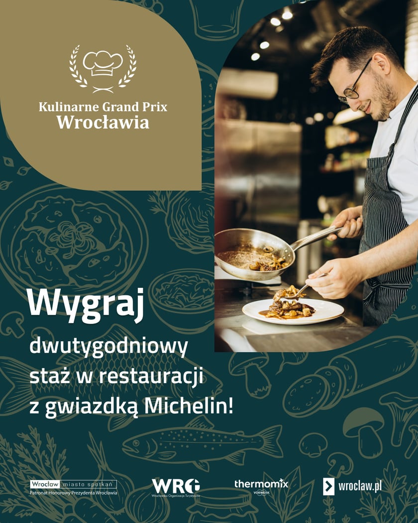 <p>Plakat wydarzenia. Napis: "Wygraj dwutygodniowy staż w restauracji z gwiazdką Michelin!"</p>