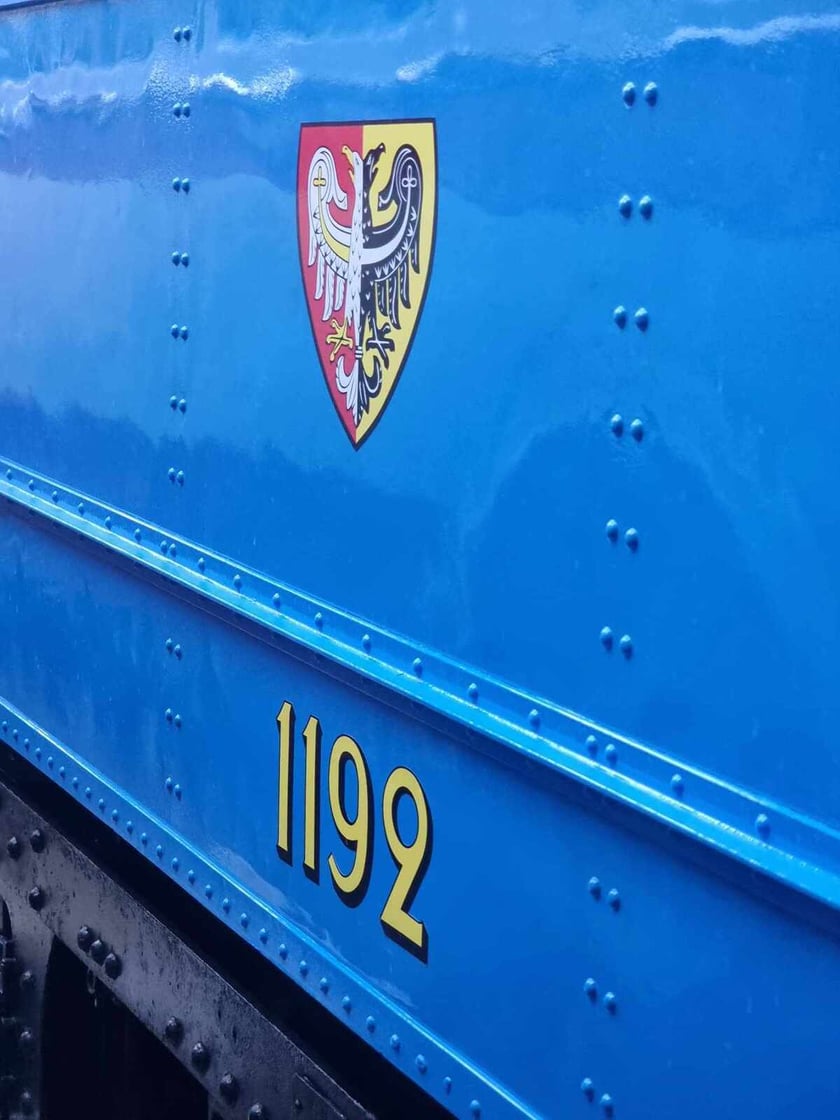 Herb Wrocławia obowiązujący w latach 70. XX wieku, wymalowany na burcie odrestaurowanego tramwaju LH Standard