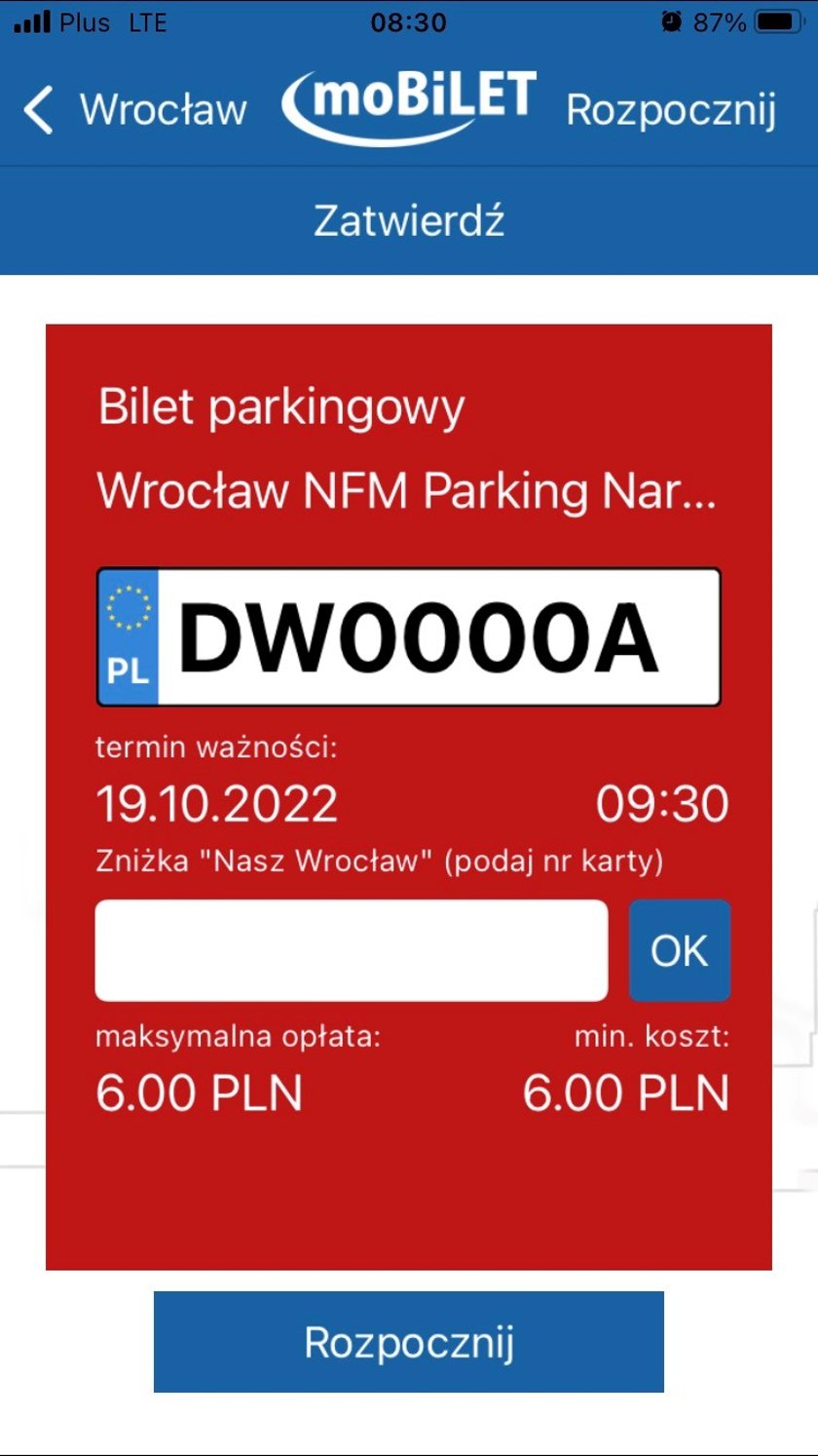 Widok zakupionego biletu w aplikacji MoBilet.