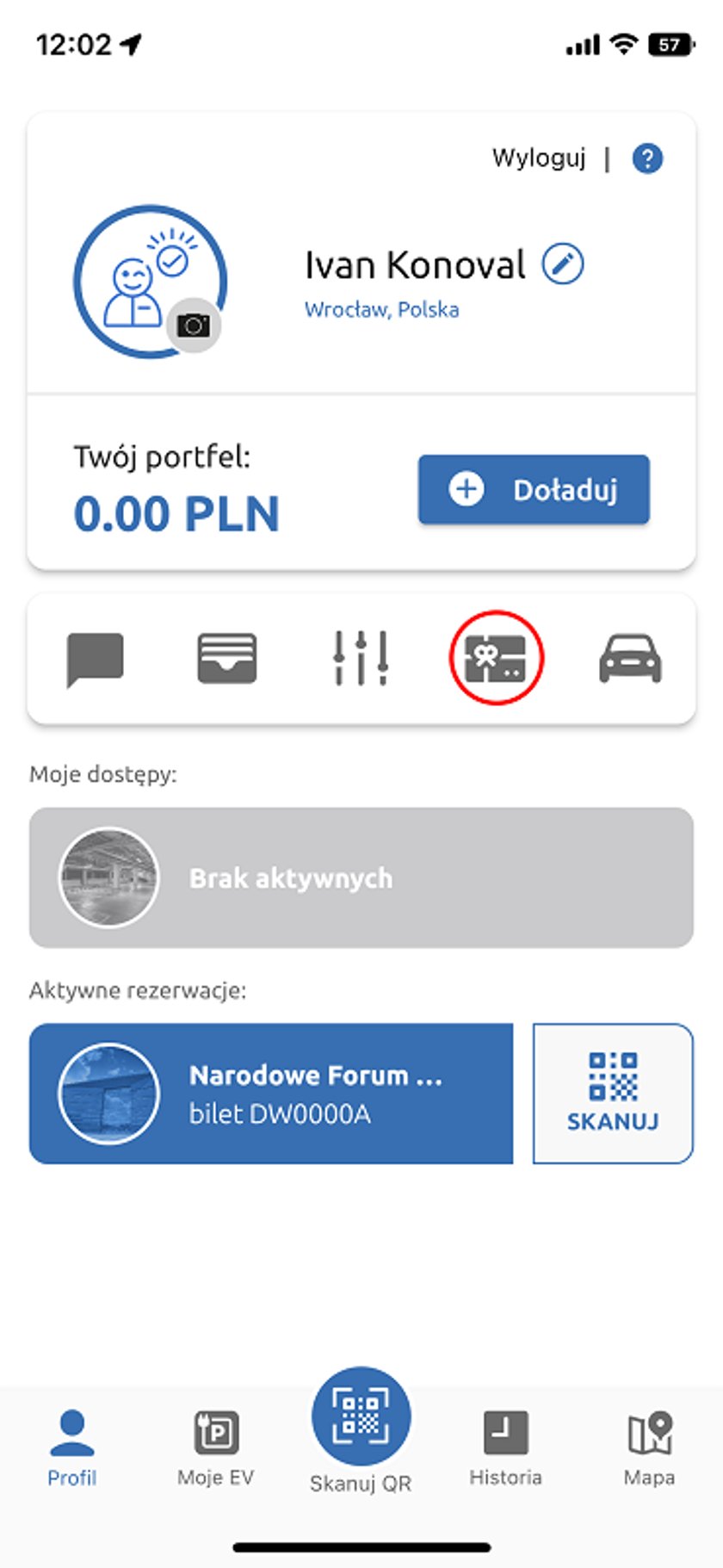 Widok konta z aplikacji Share.P
