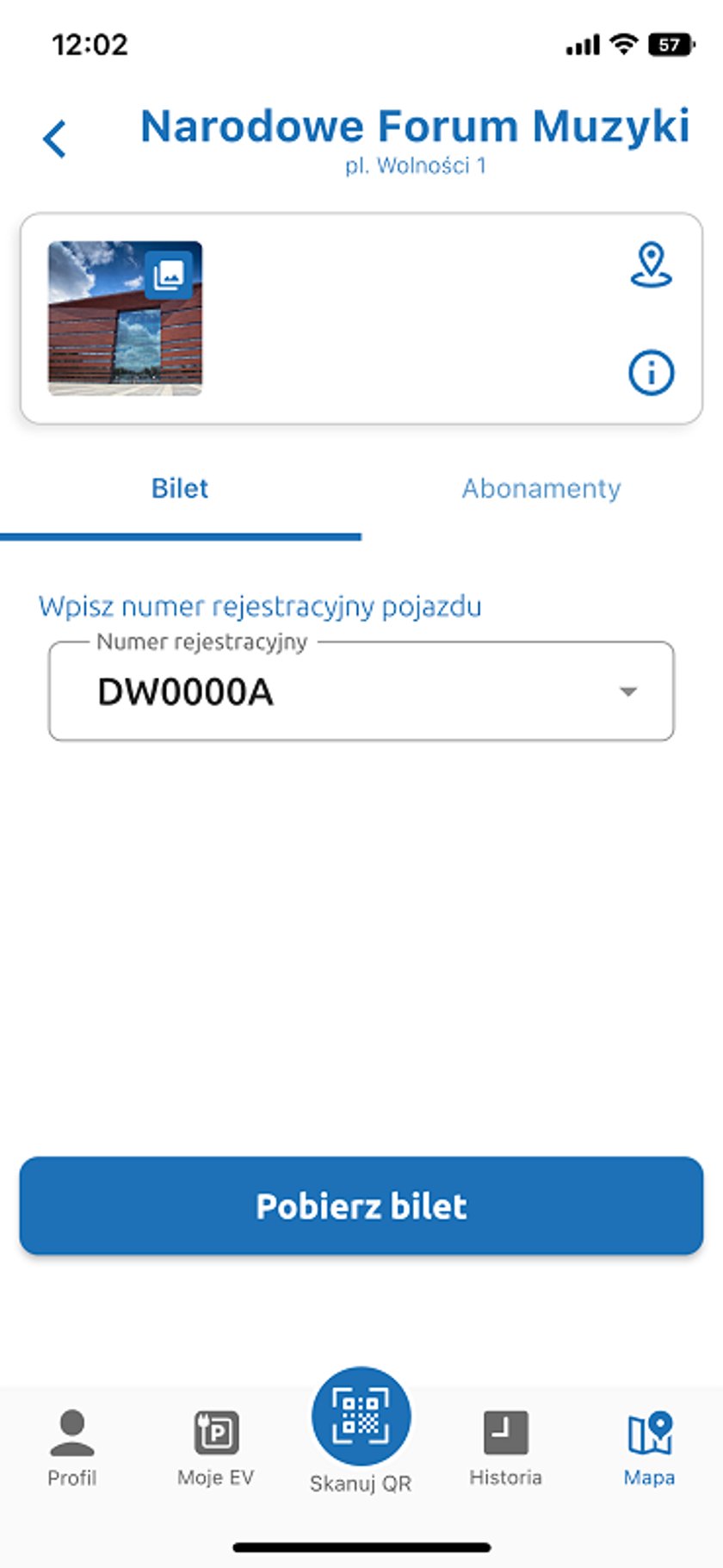 Widok - w jaki sposób kupić bilet na parking NFM w aplikacji Share.P