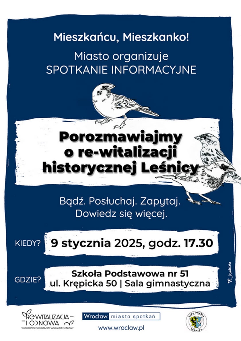 Porozmawiajmy o re-witalizacji historycznej Leśnicy - plakat o spotkaniu informacyjnym