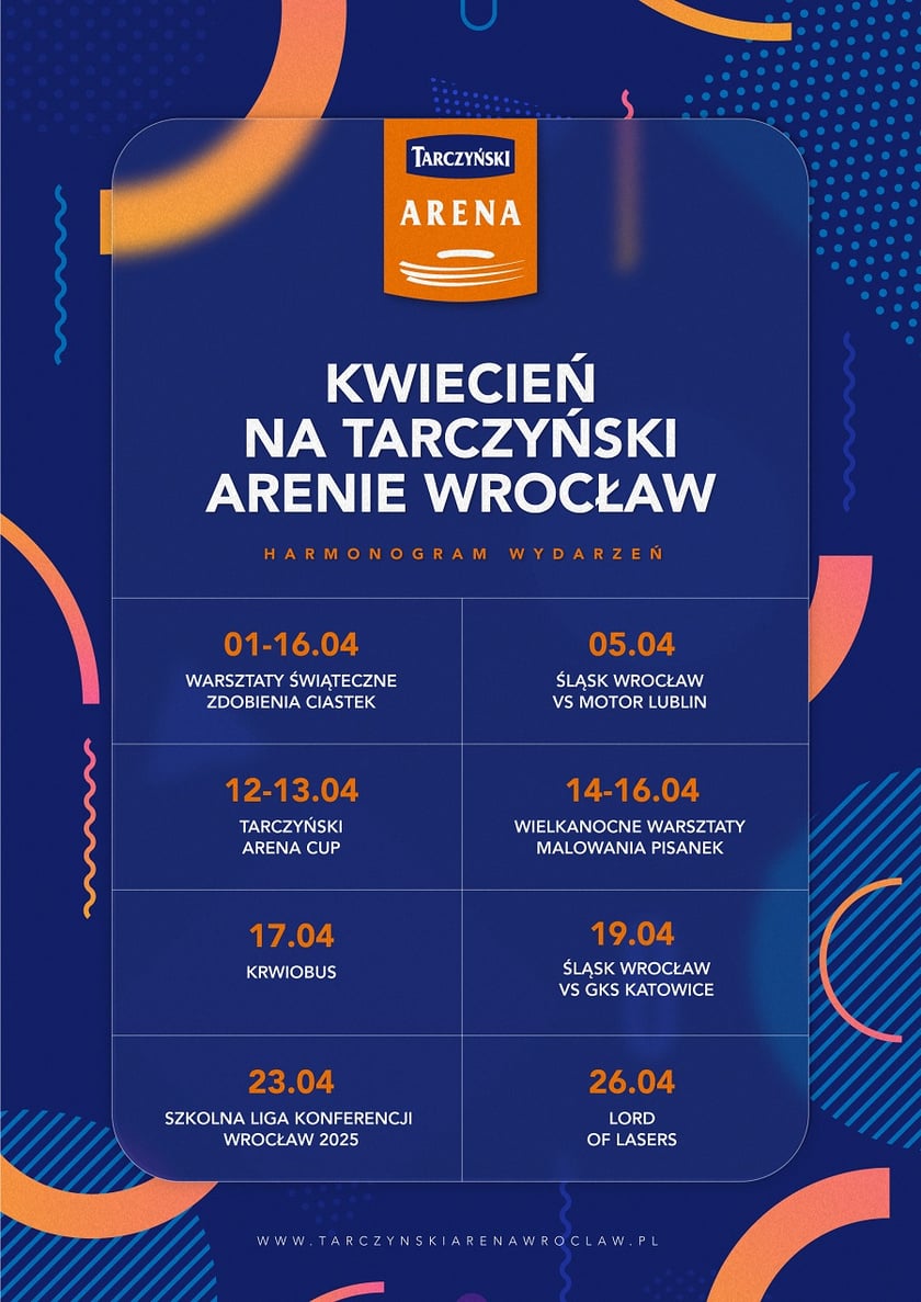 Plakat z zapowiedziami imprez na Tarczyński Arenie