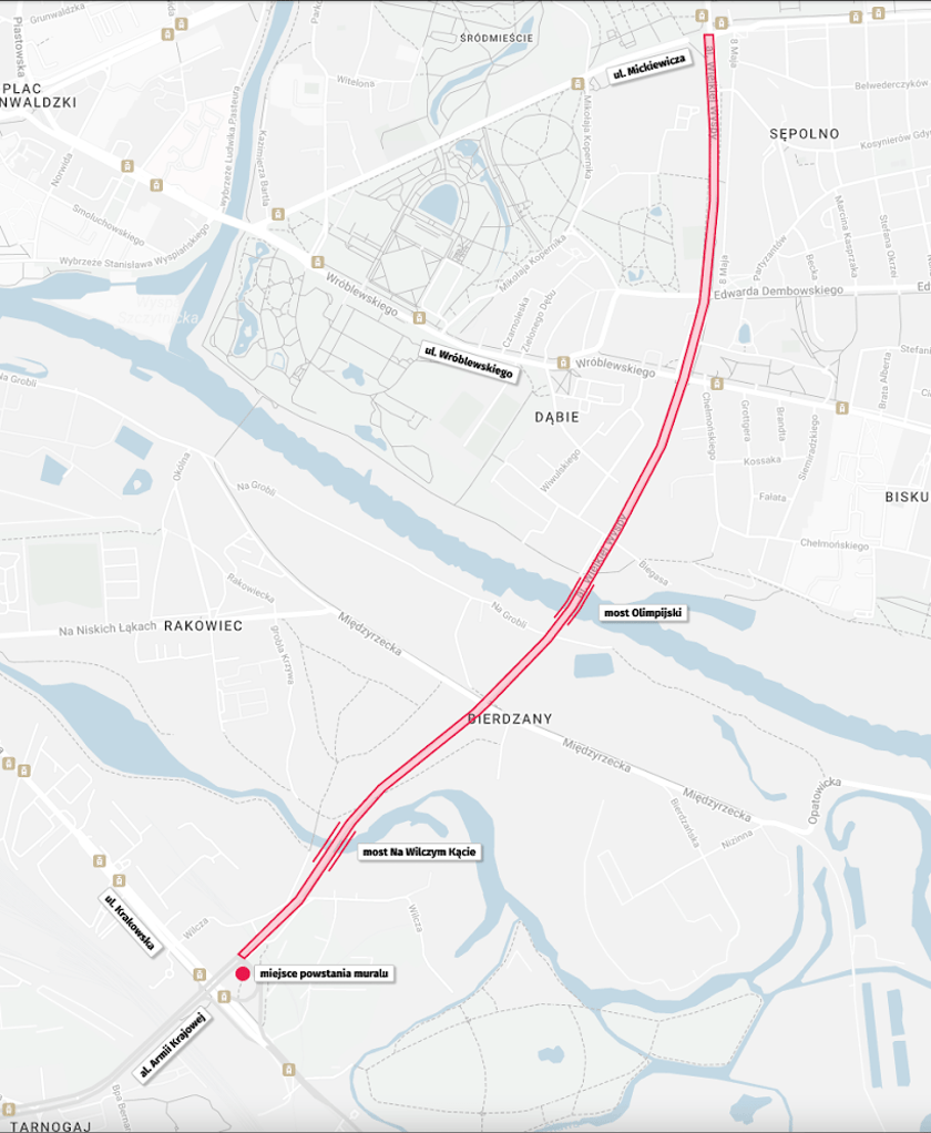Mapa z przebiegiem alei Wielkiej Wyspy