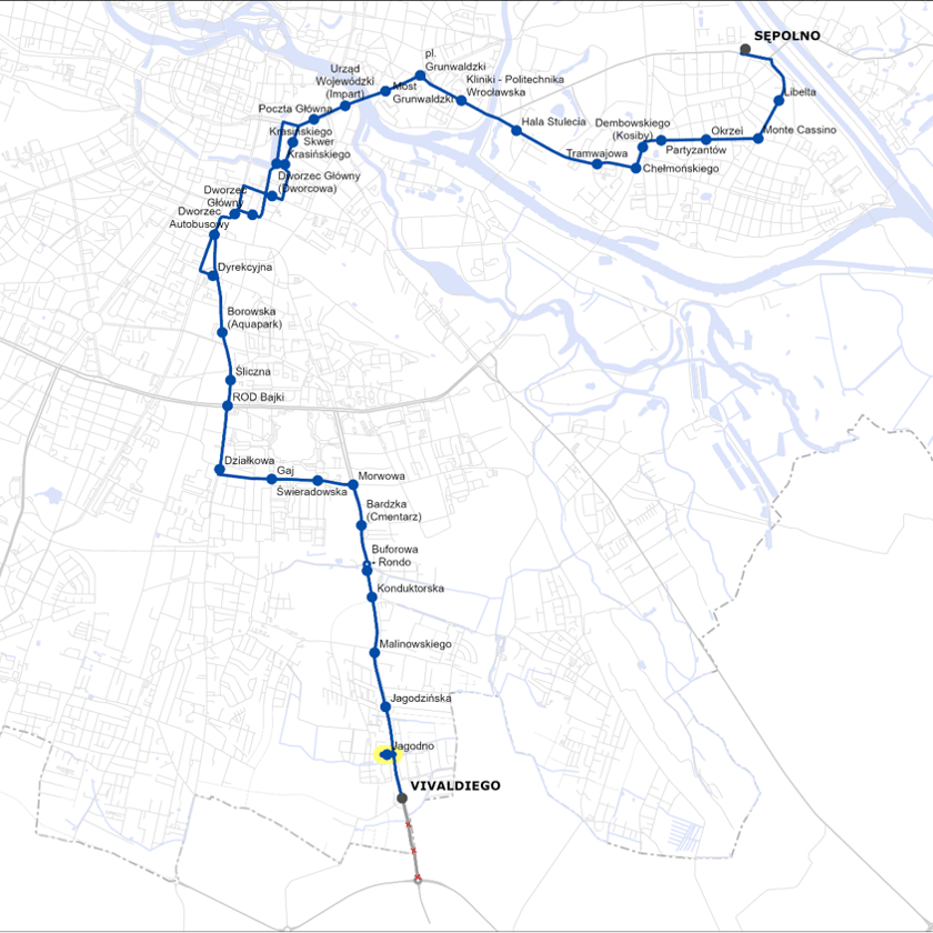 <p>Mapa przedstawia zmienioną trasę linii 145. Nie będzie już jeździć do Iwin, tylko zakończy bieg na przystanku "Vivaldiego". Kursować będzie z niezmienioną częstotliwością - co 15 minut w dni robocze i co p&oacute;ł godziny w dni wolne.&nbsp;</p>