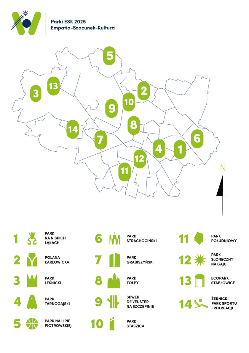 Mapa parków ESK we Wrocławiu