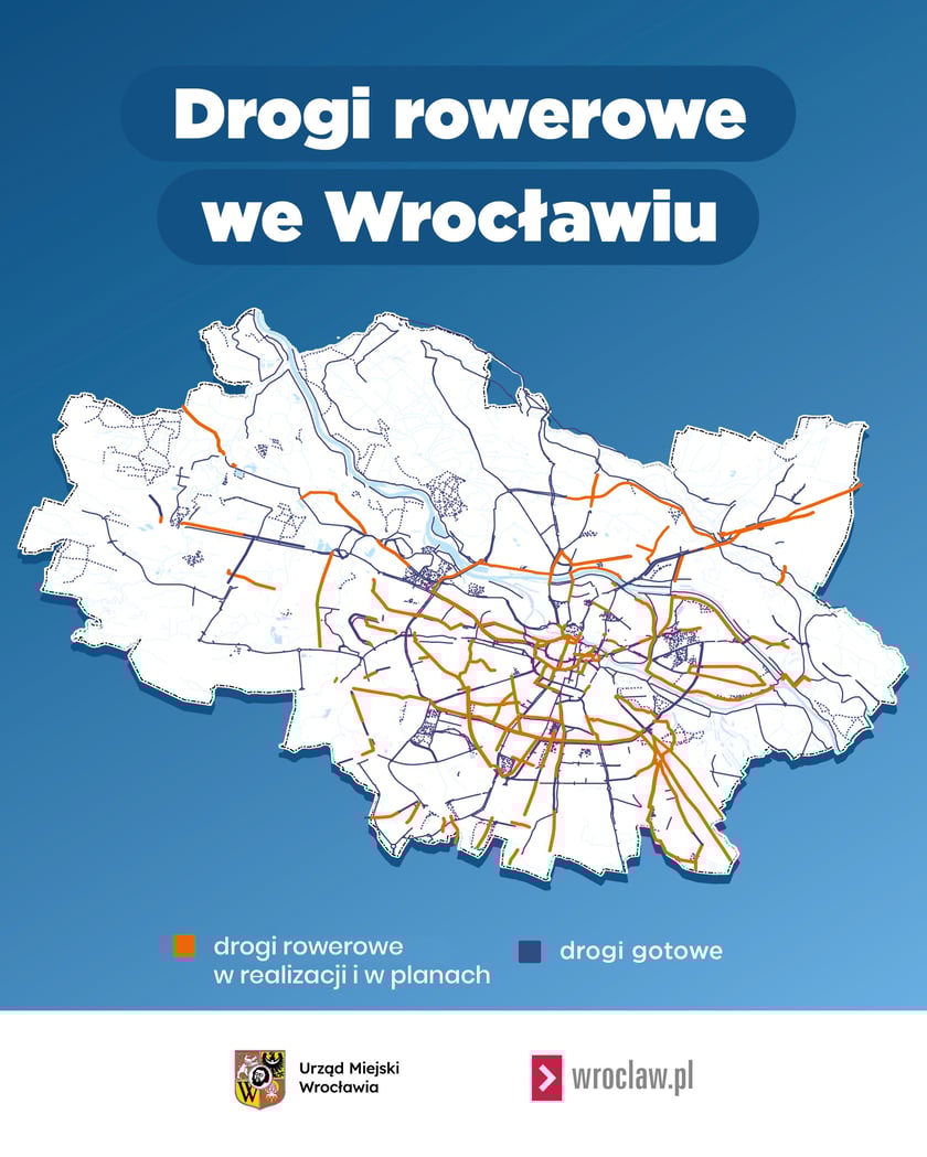 Grafika informacyjna z mapą dróg rowerowych