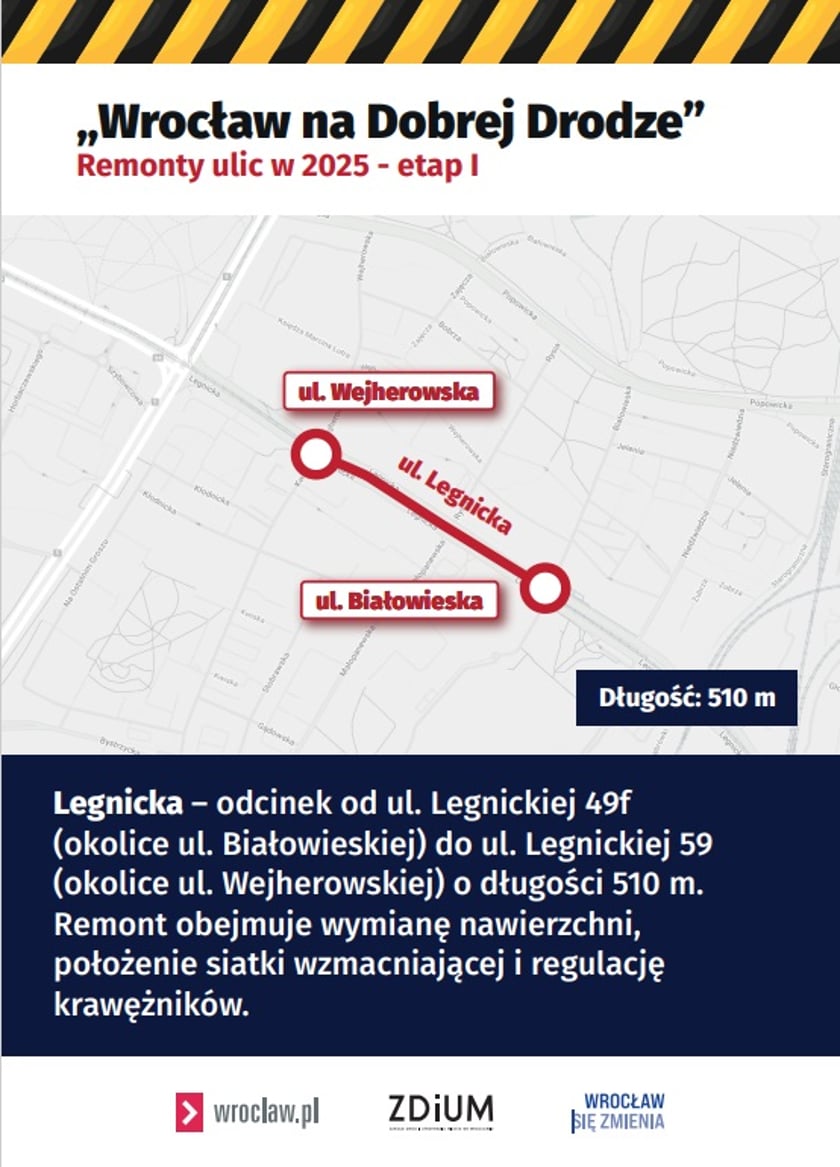 Mapka z odcinkiem Legnickiej do modernizacji