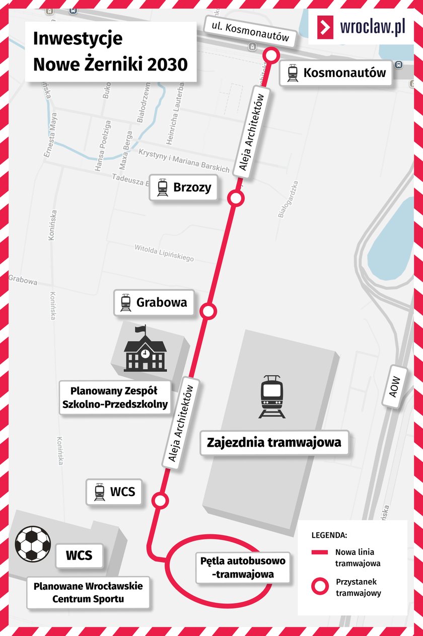 Mapa przedstawia lokalizację inwestycji na Nowych Żernikach