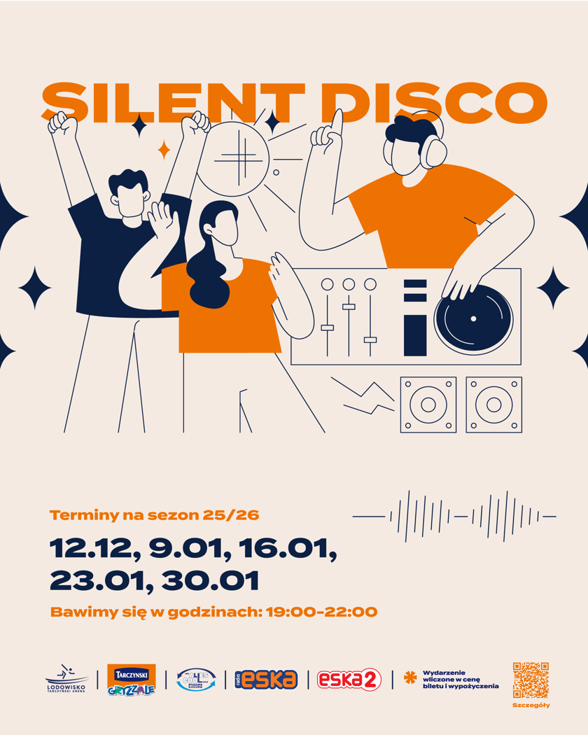 Plakat - Silent Disco na Lodowisku Tarczyński Arena w sezonie 2025/2026 - terminy