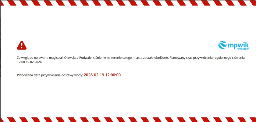 <p>Komunikat na stronie przedsiębiorstwa</p>