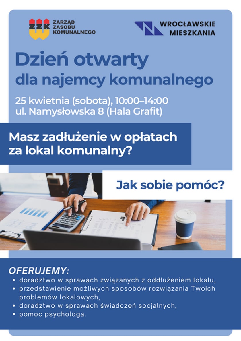 Powiększ obraz: Jak się pozbyć długu czynszowego? W sobotę dzień otwarty dla lokatorów komunalnych w trudnej sytuacji  - plakat
