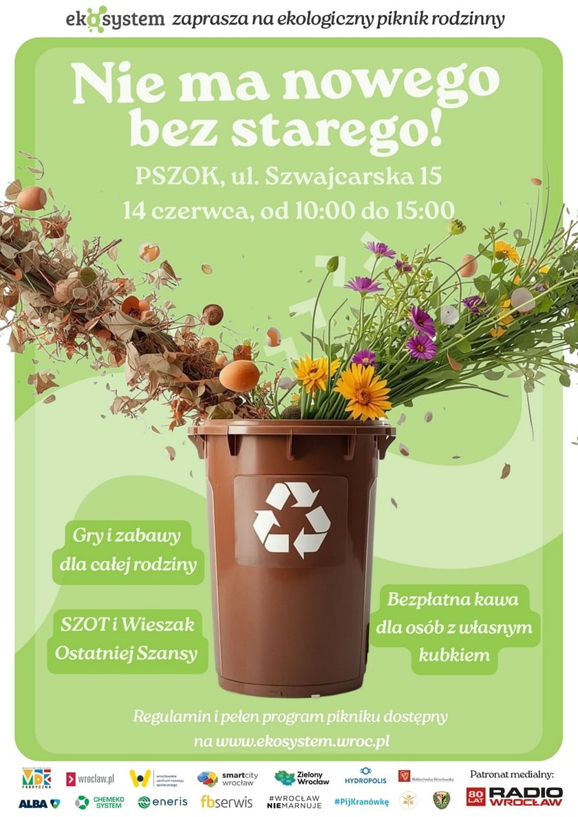 Powiększ obraz: Plakat pikniku „Nie ma nowego bez starego!” w PSZOK przy ul. Szwajcarskiej 14 czerwca