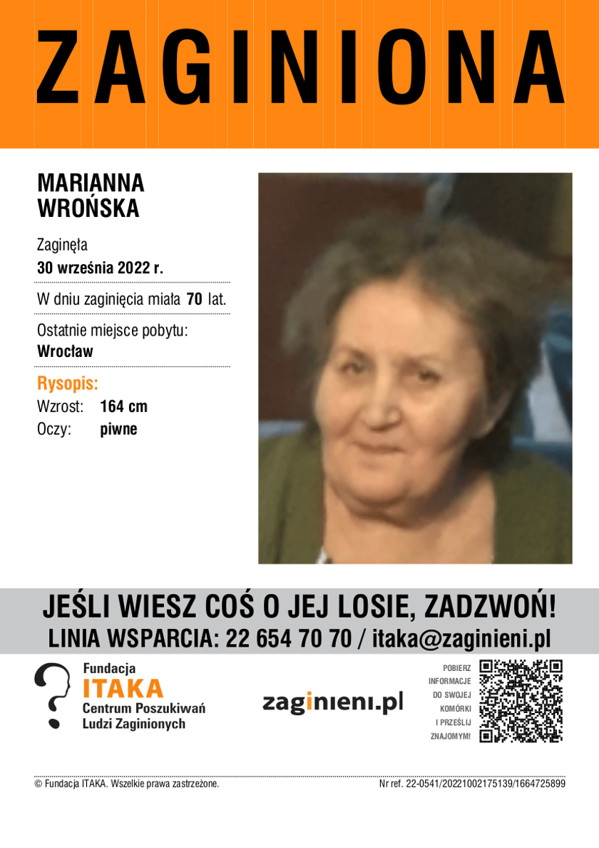 Powiększ obraz: zagoniona Marianna Wrońska, rysopis, zdjęcie zaginionej