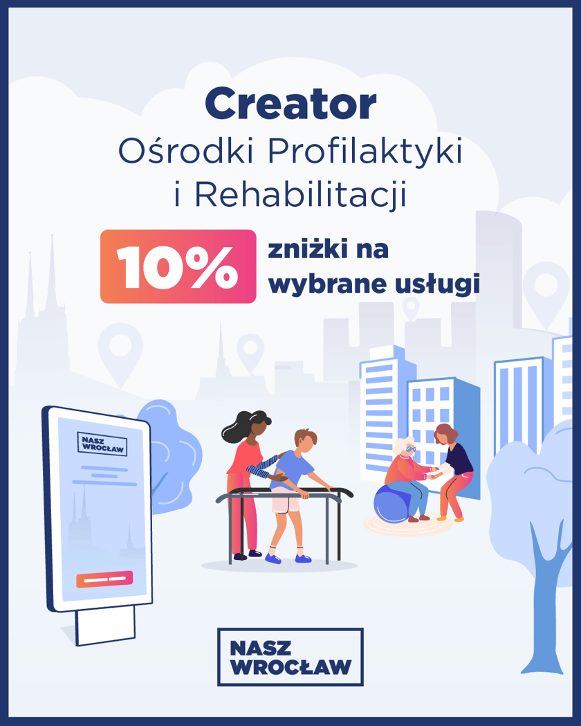 Powiększ obraz: Od 23 stycznia, mając aktywny Status Podatnika, możemy skorzystać z 10-proc. zniżki na wybrane usługi Ośrodków Profilaktyki i Rehabilitacji Creator