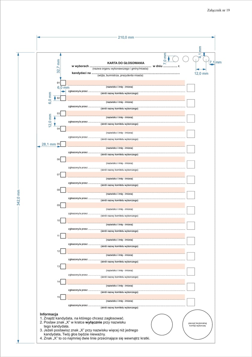 Wzór karty do głosowania w wyborach samorządowych 2024 we Wrocławiu