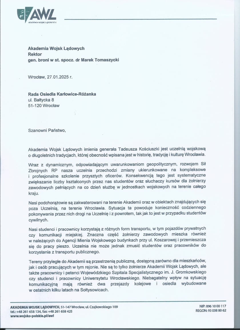 List do Rady Osiedla Karłowic-R&oacute;żanki