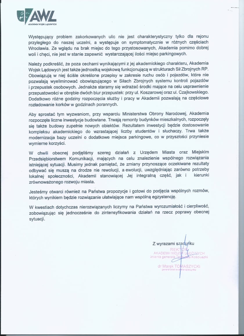 List do Rady Osiedla Karłowic-R&oacute;żanki