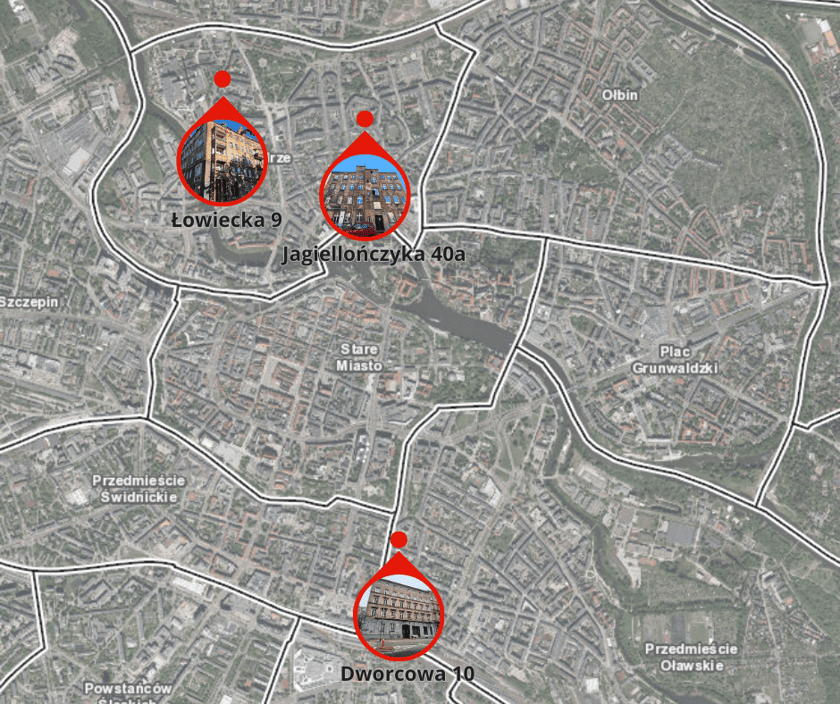 Powiększ obraz: <p>Mapa kamienic, które wkrótce staną się bohaterkami remontowych przetargów ZZK</p>