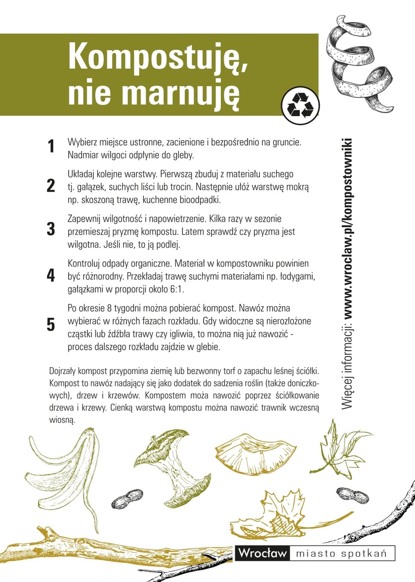 Powiększ obraz: Ulotka informująca o tym, co można wrzucać do kompostownika i jak uzyskać dobry nawóz.
