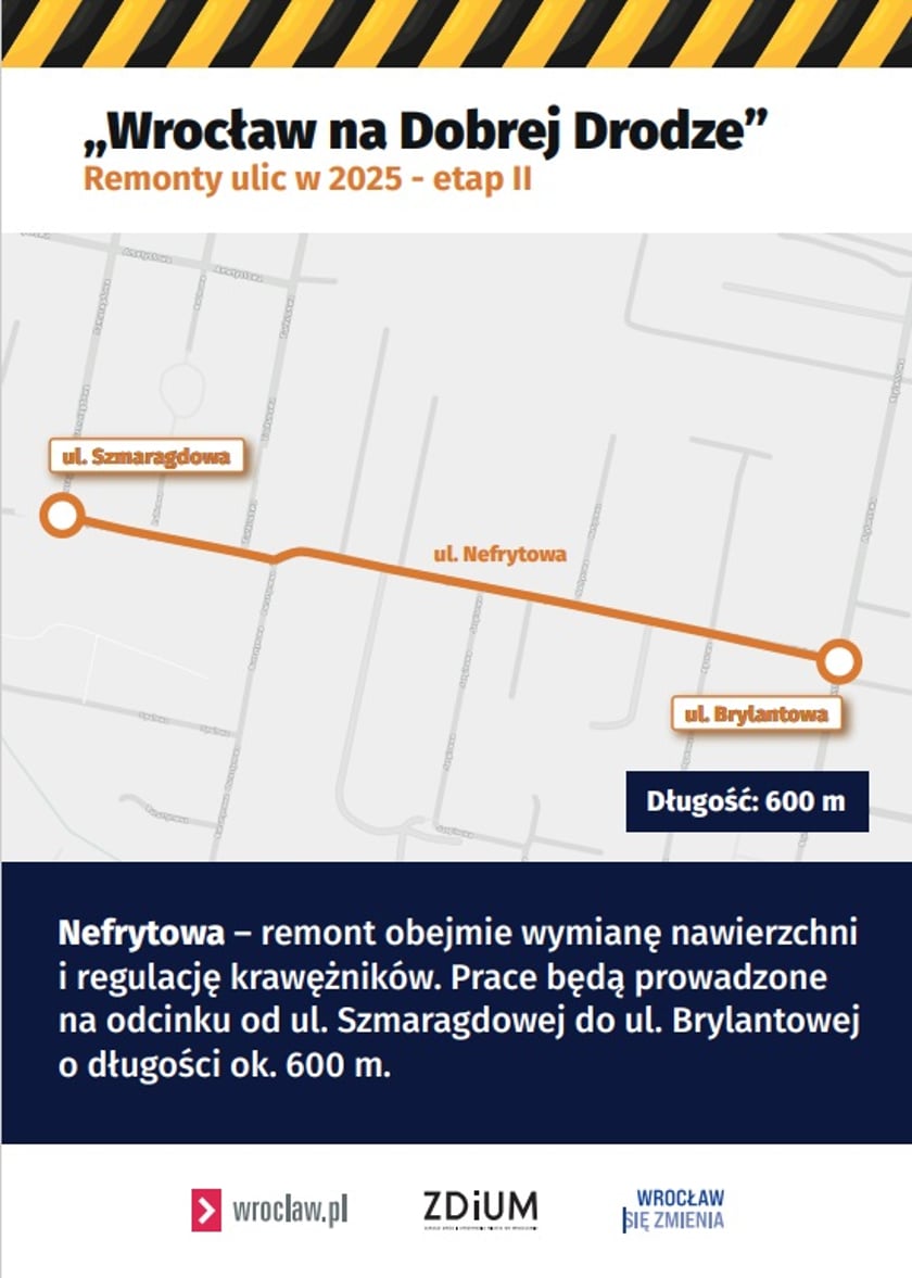 Powiększ obraz: Mapa z zaznaczonym odcinkiem ul. Nefrytowej, który zostanie wyremontowany.