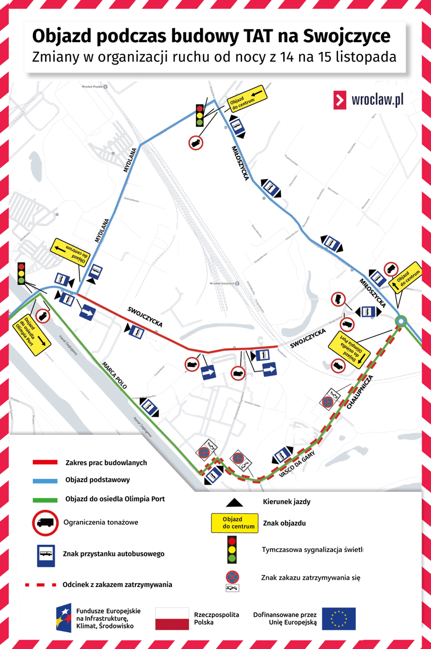Powiększ obraz: Zmiana organizacji ruchu związana z budową tramwaju na Swojczyce