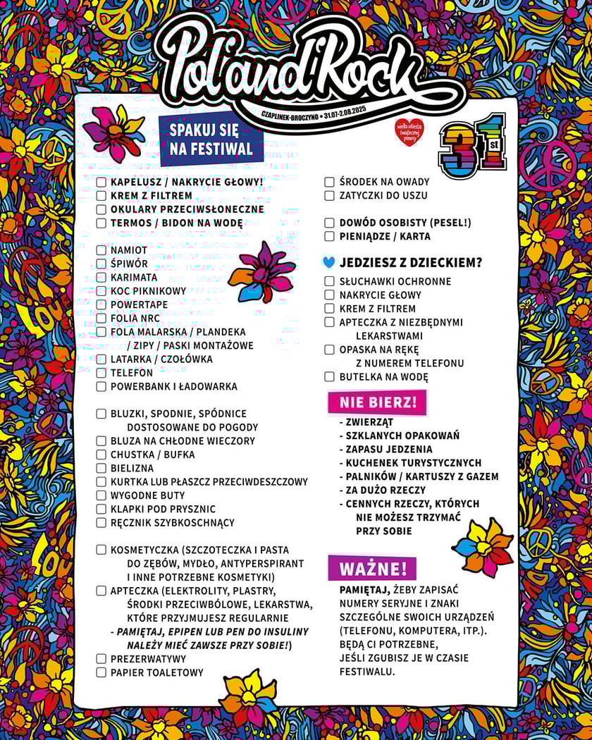 Co zabrać ze sobą na festiwal?