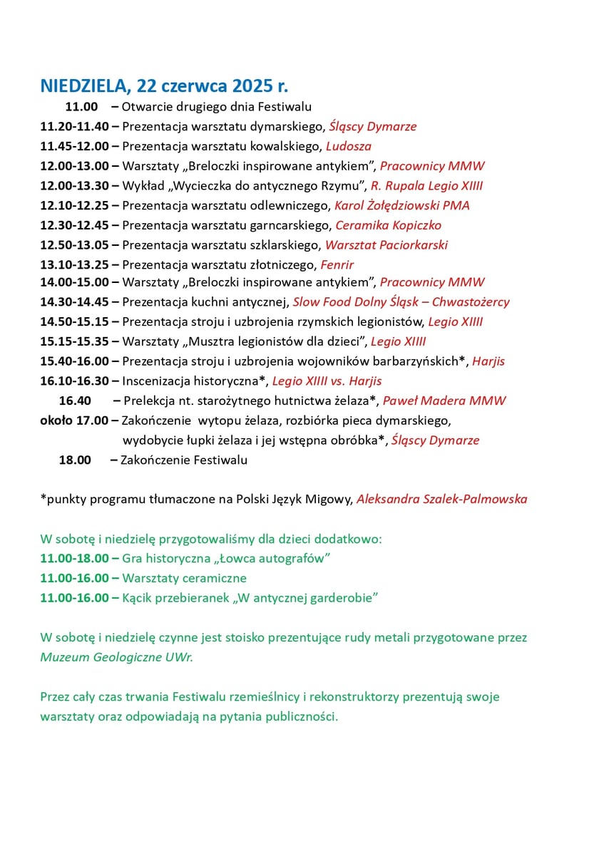 Ludzie Ognia 2025, program na niedzielę 22 czerwca