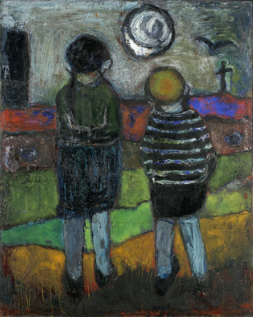 <p class="MsoNormal" style="margin-bottom: 0cm; line-height: normal;">Waldemar Cwenarski, &bdquo;Kompozycja&rdquo; (na odwrocie &bdquo;Pajac na koniu&rdquo;), 1949, olej, pł&oacute;tno, Muzeum Narodowe we Wrocławiu</p>