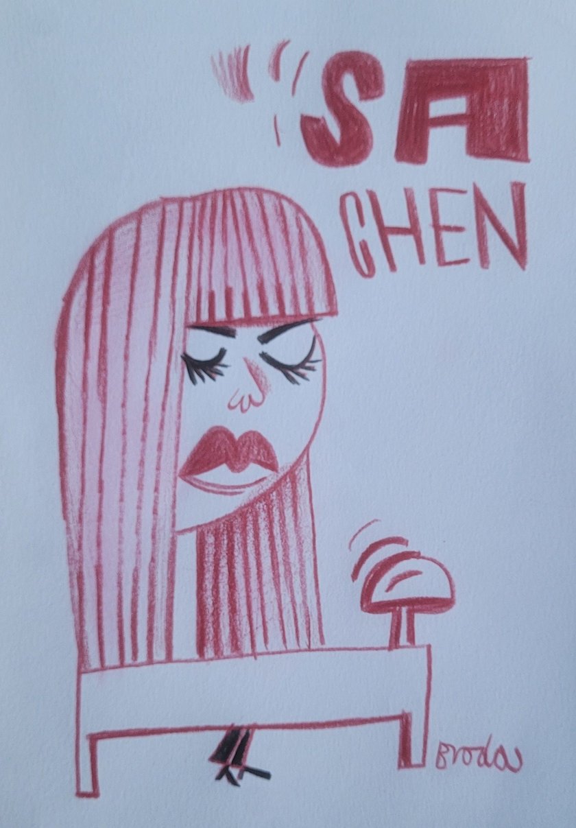 <p>Jurorka Sa Chen na rysunku Tomasza Brody</p>
