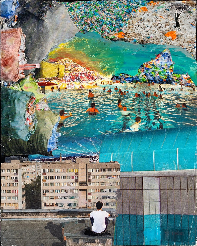 <p>Kolaż &bdquo;Niech płynie&rdquo; Uli Jagielnickiej</p>