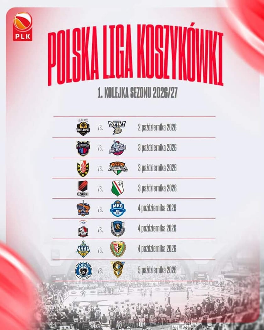 Powiększ obraz: <p>Pierwsza kolejka Orlen Basket Ligi 2026/2027 na grafice</p>