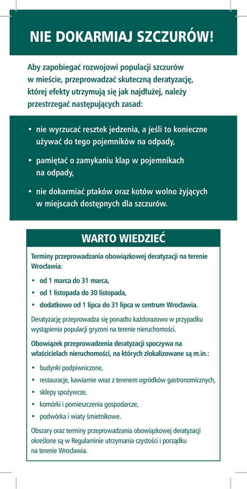 Deratyzacja - ulotka informacyjna dla mieszkańców