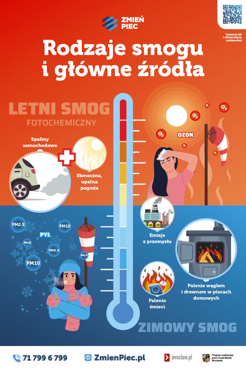 Grafika przedstawia przyczyny powstawania smogu lotniego i zimowego