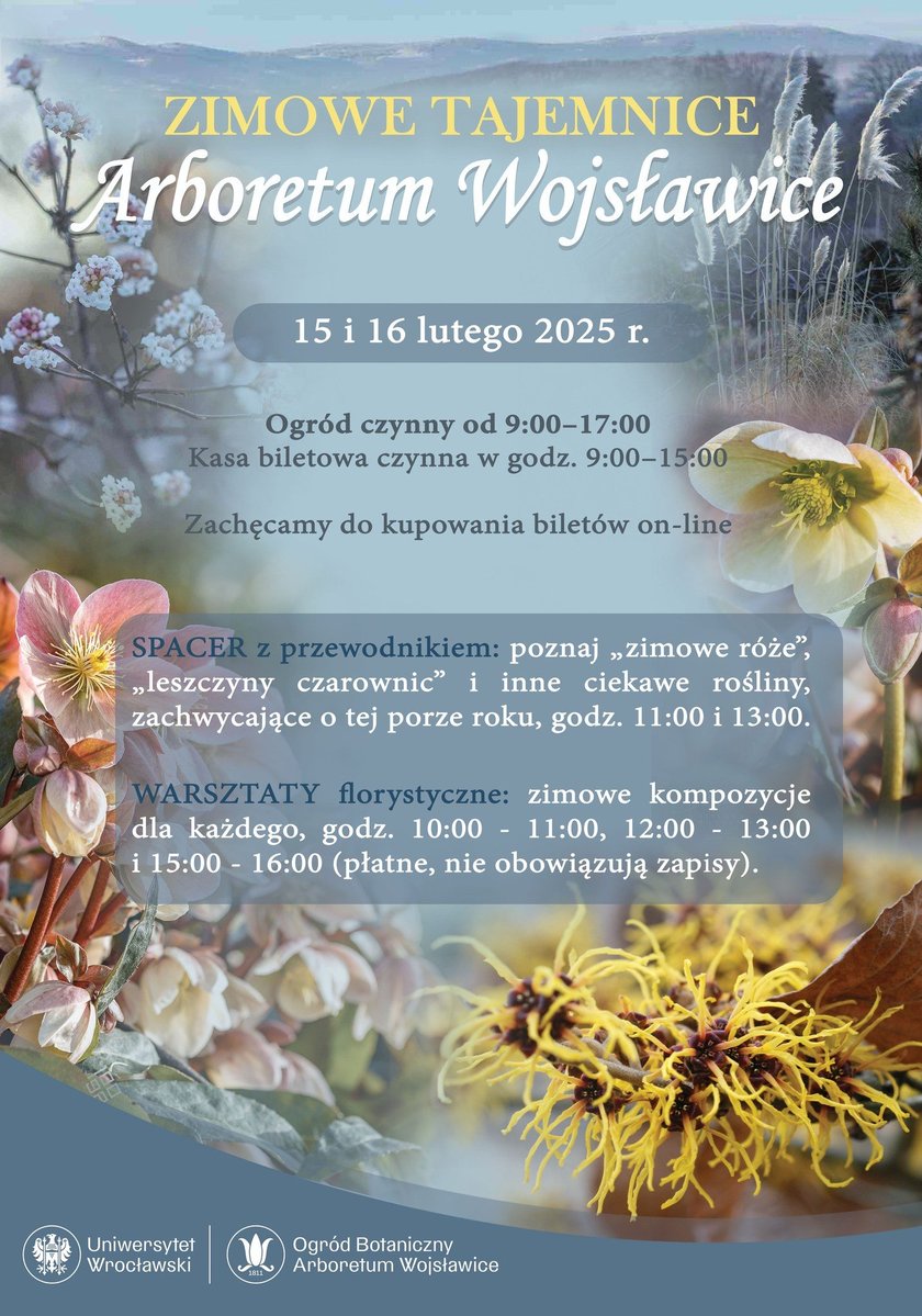 Plakat z programem zimowego weekendu w Arboretum Wojsławice