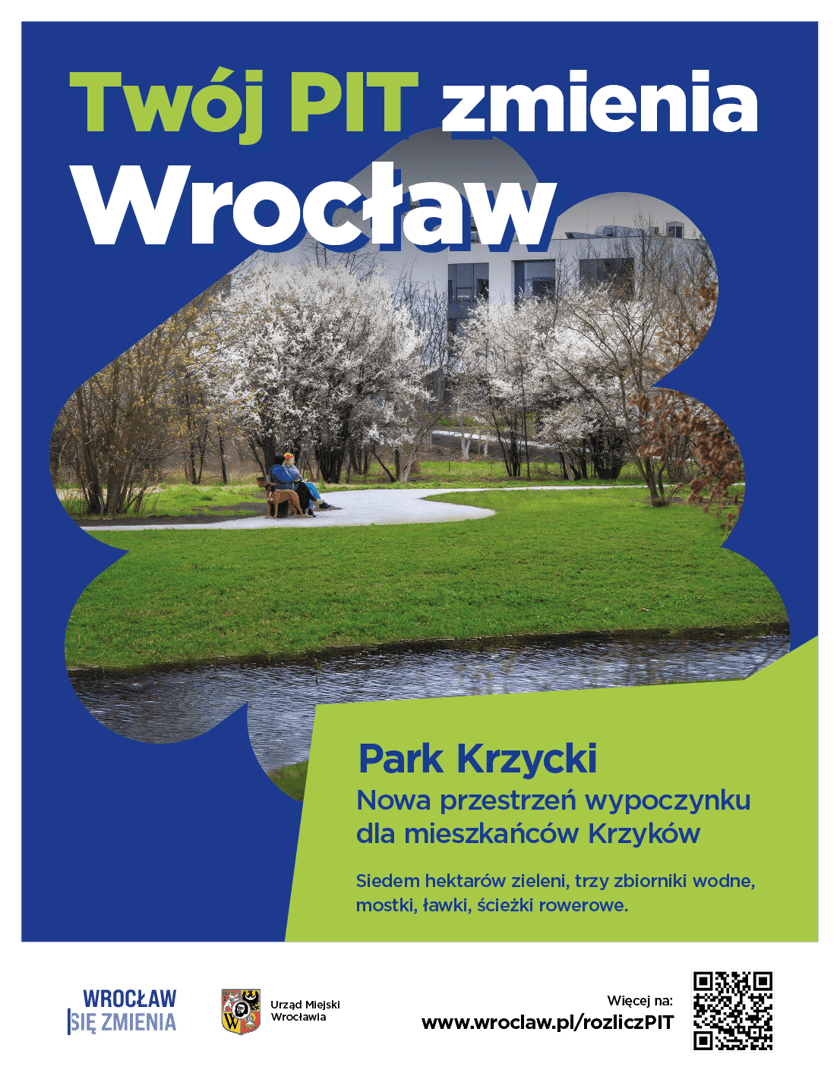 Powiększ obraz: Grafika "Twój PIT zmienia Wrocław" przedstawiająca park Krzycki