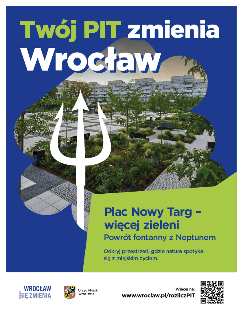 Powiększ obraz: Grafika "Twój PIT zmienia Wrocław" przedstawiająca plac Nowy Targ