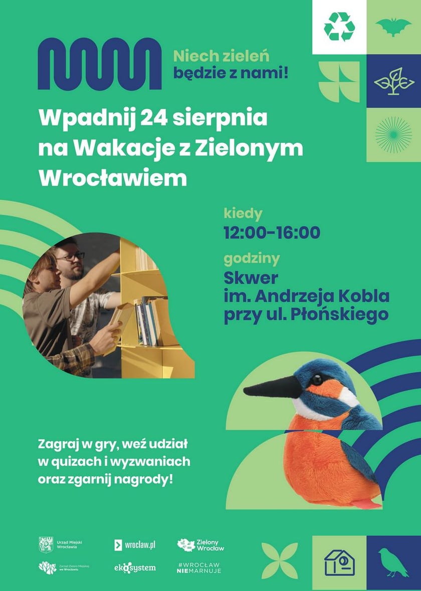 Wakacje z Zielonym Wrocławiem - plakat pikniku 24 sierpnia w Leśnicy