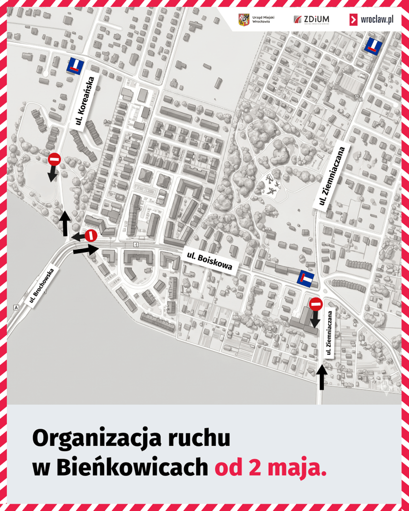 Jednokierunkowe ulice przy granicy Wrocławia
