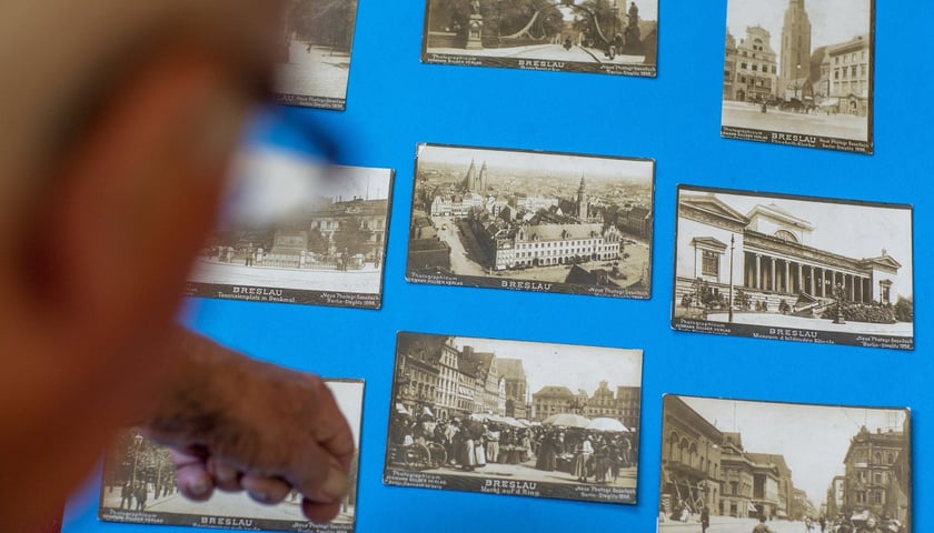 kolekcjoner pocztówek Stanisław Chmura z Wrocławia. W imponującej kolekcji ma ponad tysiąc wrocławskich widokówek