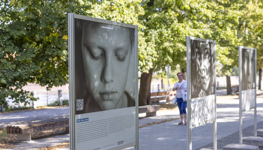 Wystawa Wrocław bez Przemocy przy bulwarze Dunikowskiego we Wrocławiu, 2023 rok.